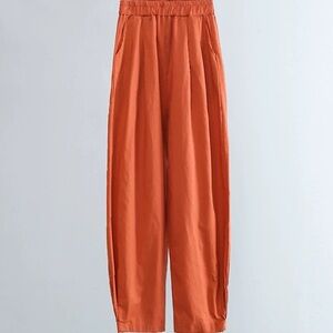 Burnt Orange Wide-Leg Linen Pants - Flowy & Comfy Large
